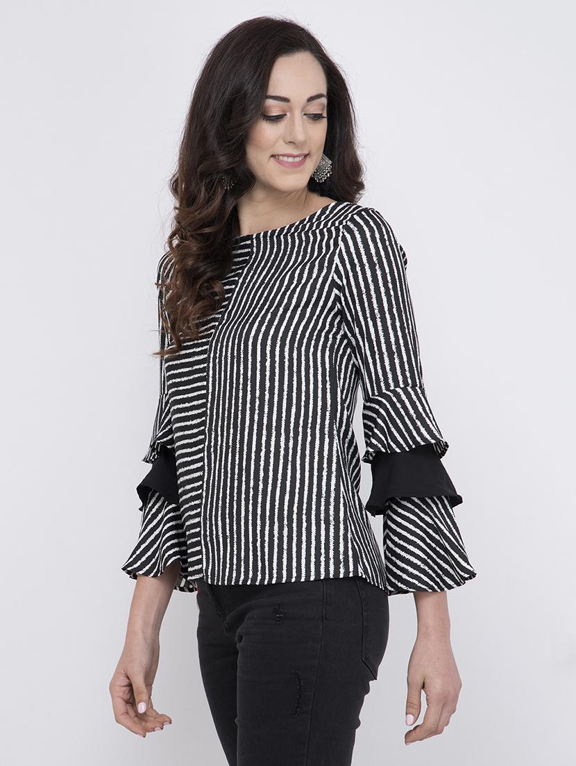 bell sleeved striped top - 17333436 - Zoom Image - 2