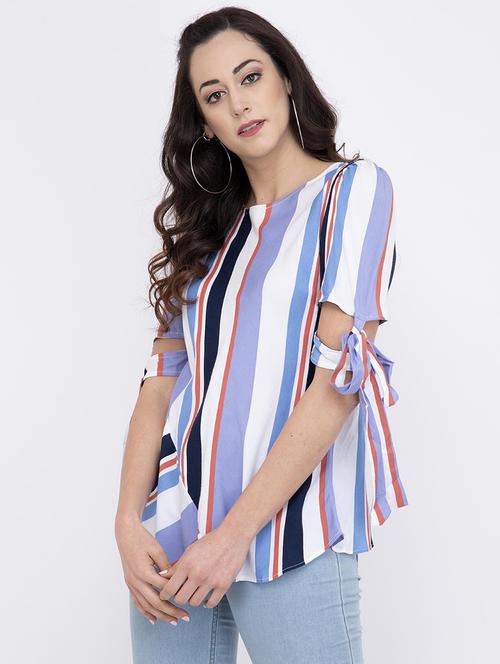 tie knot detail striped top - 17333442 - Standard Image - 1