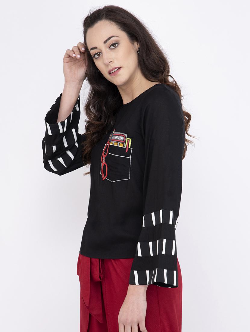 bell sleeved embroidered detail top - 17333444 - Zoom Image - 2