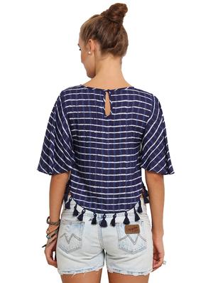 tassel hem striped top - 17333446 - Standard Image - 3