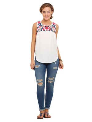 embroidered detail round neck top - 17333448 - Standard Image - 4