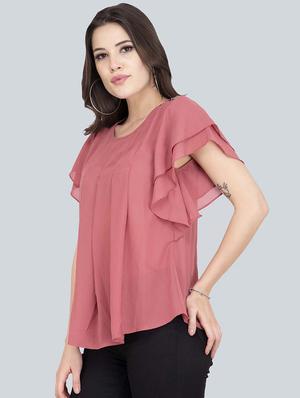 flutter sleeved solid top - 17333452 - Standard Image - 2