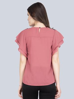 flutter sleeved solid top - 17333452 - Standard Image - 3