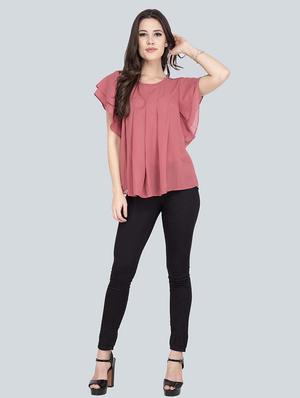 flutter sleeved solid top - 17333452 - Standard Image - 4