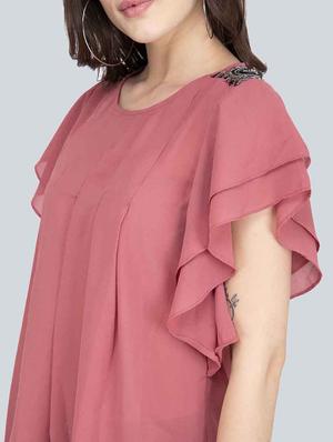 flutter sleeved solid top - 17333452 - Standard Image - 5