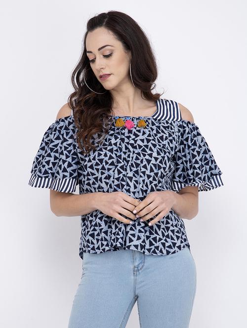 cold shoulder printed top - 17333463 - Standard Image - 1