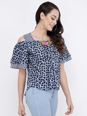 cold shoulder printed top - 17333463 - Standard Image - 2