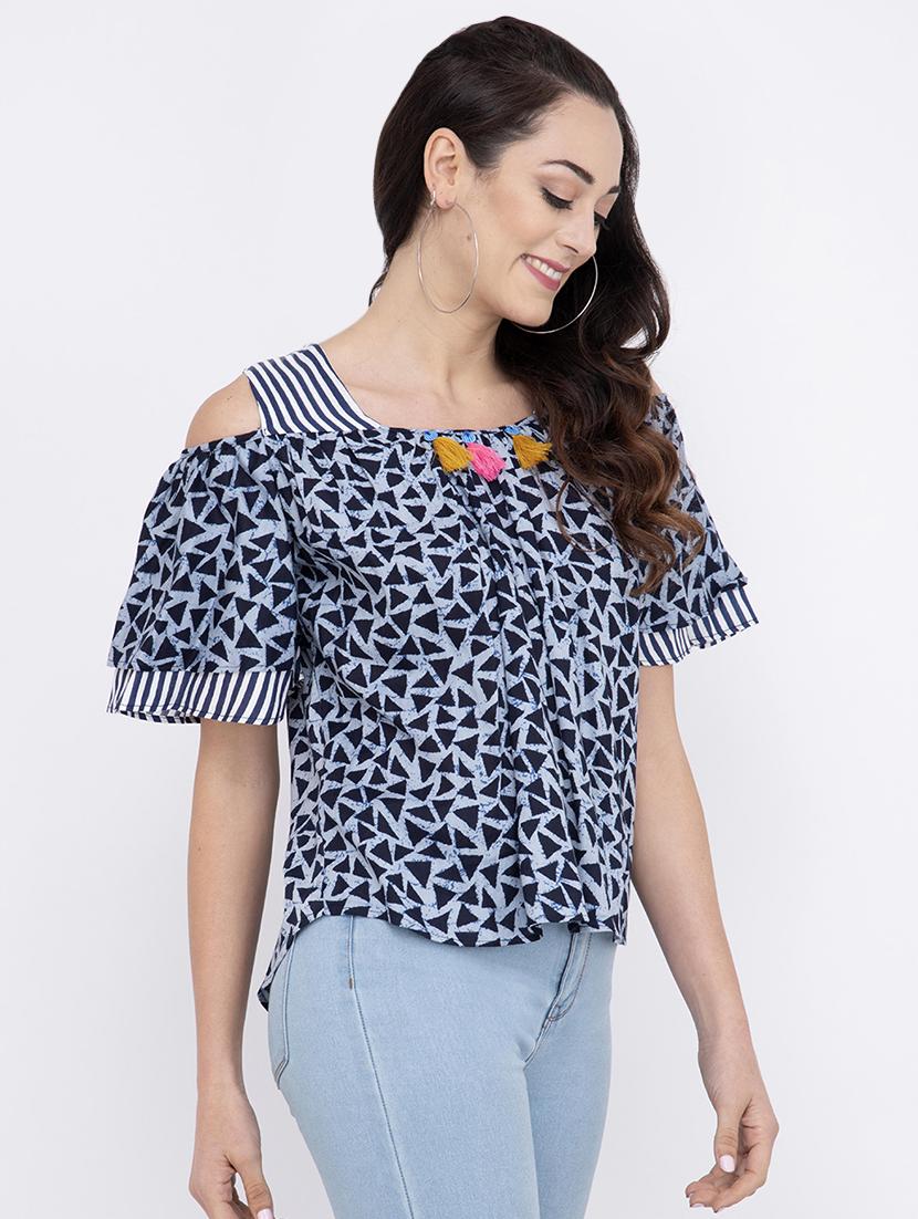 cold shoulder printed top - 17333463 - Zoom Image - 2