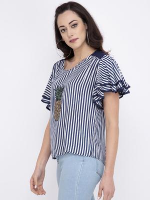 embroidered detail striped top - 17333469 - Standard Image - 2