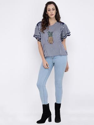embroidered detail striped top - 17333469 - Standard Image - 4