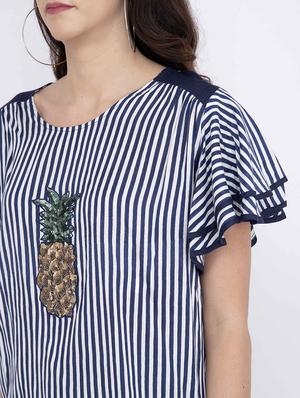 embroidered detail striped top - 17333469 - Standard Image - 5
