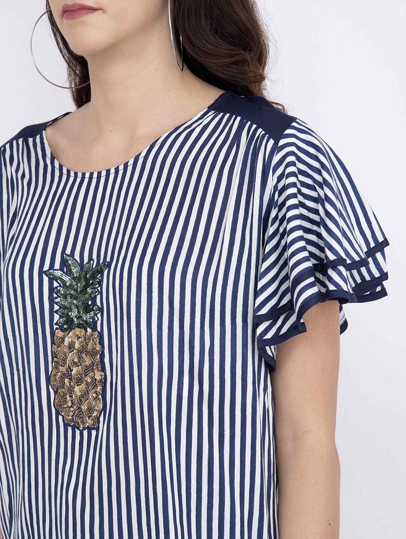 embroidered detail striped top - 17333469 - Zoom Image - 5