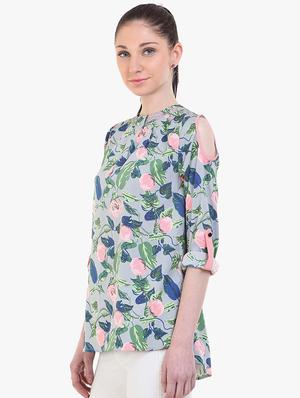 crew neck floral top - 17333470 - Standard Image - 2
