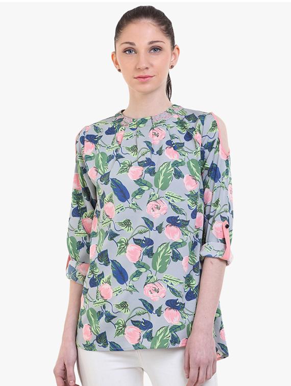 crew neck floral top - 17333470 - Zoom Image - 1