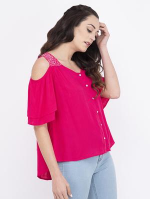 cold shoulder solid top - 17333473 - Standard Image - 2