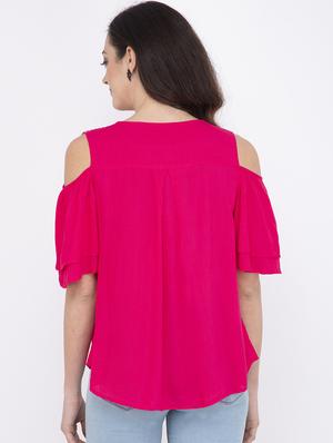 cold shoulder solid top - 17333473 - Standard Image - 3
