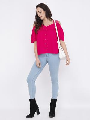 cold shoulder solid top - 17333473 - Standard Image - 4