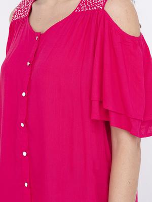 cold shoulder solid top - 17333473 - Standard Image - 5