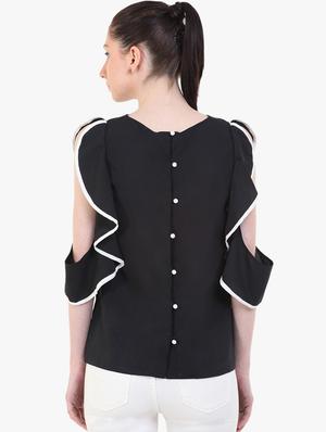contrast piped cold shoulder top - 17333475 - Standard Image - 3