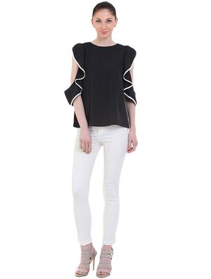 contrast piped cold shoulder top - 17333475 - Standard Image - 4