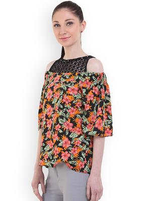 cold shoulder floral top - 17333478 - Standard Image - 2