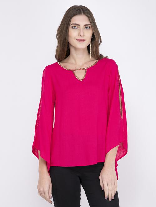 embellished detail slit sleeved top - 17333480 - Standard Image - 1
