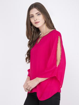 embellished detail slit sleeved top - 17333480 - Standard Image - 2