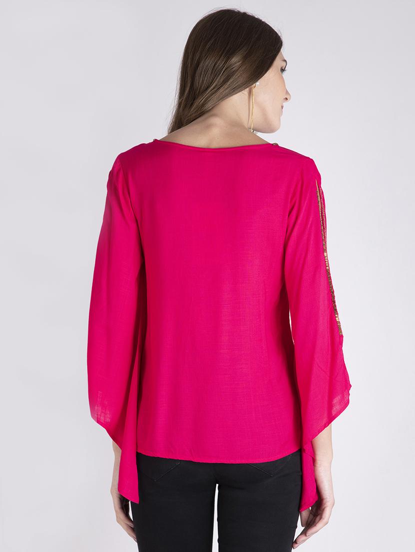 embellished detail slit sleeved top - 17333480 - Zoom Image - 3