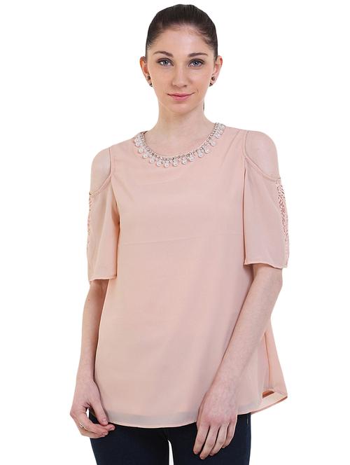 embellished detail cold shoulder top - 17333483 - Standard Image - 1
