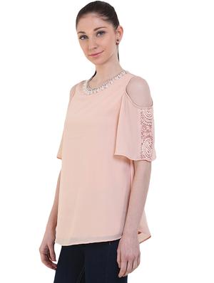 embellished detail cold shoulder top - 17333483 - Standard Image - 2