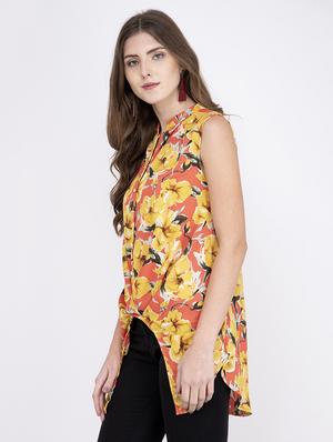 mandarin neck floral tunic - 17333506 - Standard Image - 2
