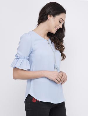 flute sleeves tie up top - 17333525 - Standard Image - 2