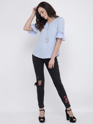 flute sleeves tie up top - 17333525 - Standard Image - 4