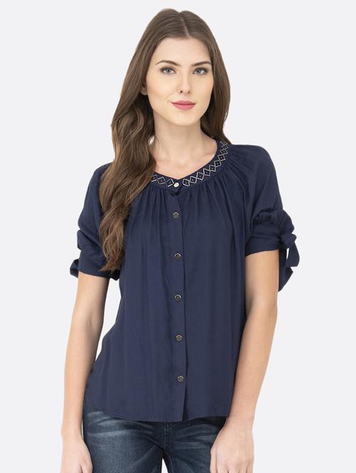 tie up sleeves button up top - 17333527 - Standard Image - 1