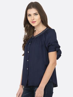 tie up sleeves button up top - 17333527 - Standard Image - 2
