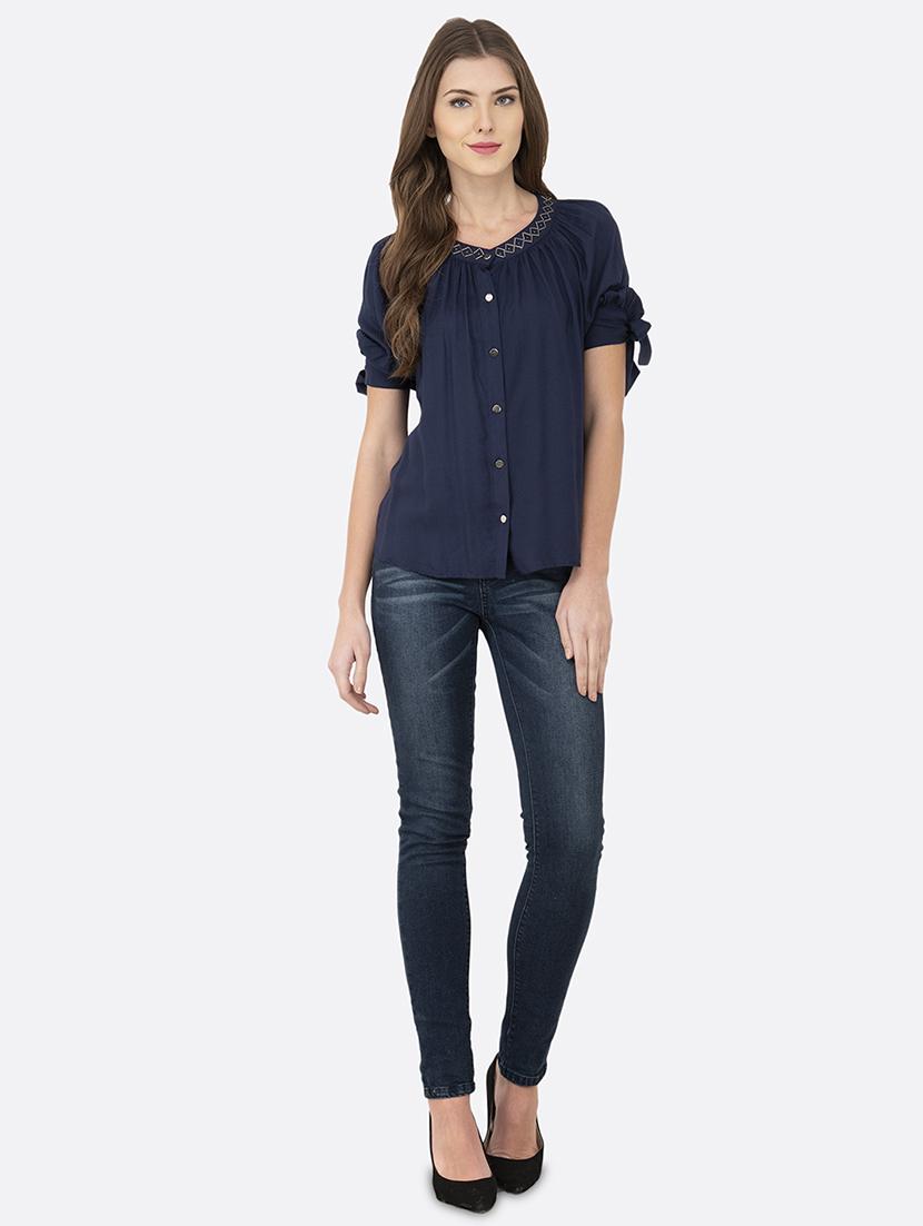 tie up sleeves button up top - 17333527 - Zoom Image - 4