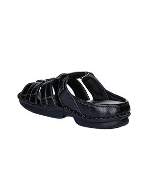 black faux leather slip on sandals - 17333734 - Standard Image - 3
