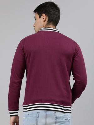 maroon solid fleece bomber jacket - 17333827 - Standard Image - 3