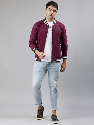 maroon solid fleece bomber jacket - 17333827 - Standard Image - 4