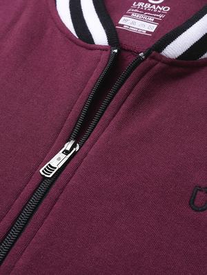 maroon solid fleece bomber jacket - 17333827 - Standard Image - 6