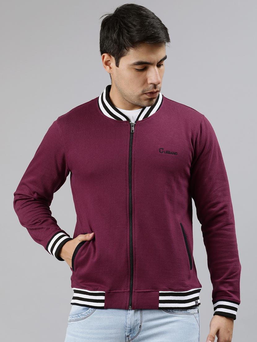 maroon solid fleece bomber jacket - 17333827 - Zoom Image - 1