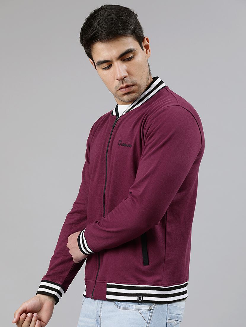 maroon solid fleece bomber jacket - 17333827 - Zoom Image - 2