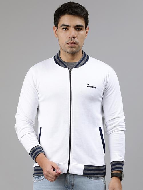 white solid fleece bomber jacket - 17333828 - Standard Image - 1