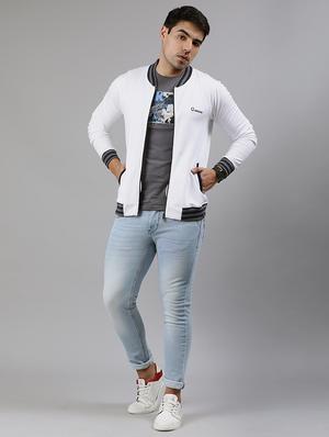white solid fleece bomber jacket - 17333828 - Standard Image - 4