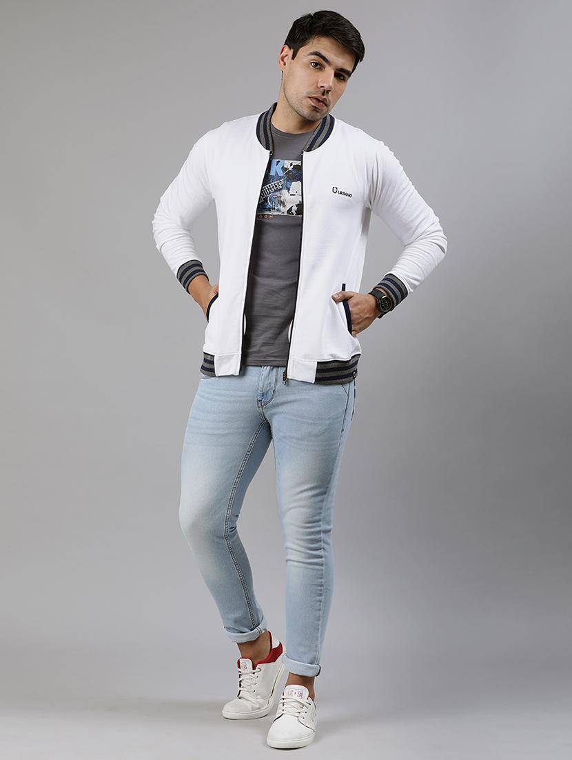 white solid fleece bomber jacket - 17333828 - Zoom Image - 4