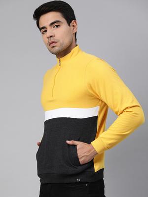 yellow color block cut & sew fleece sweatshirt - 17333837 - Standard Image - 2