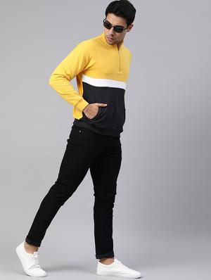 yellow color block cut & sew fleece sweatshirt - 17333837 - Standard Image - 4