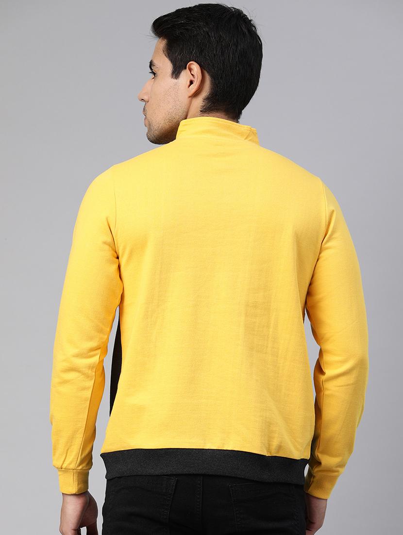 yellow color block cut & sew fleece sweatshirt - 17333837 - Zoom Image - 3