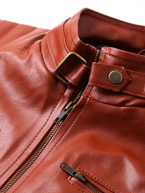 tan solid faux leather biker jacket - 17333840 - Standard Image - 5