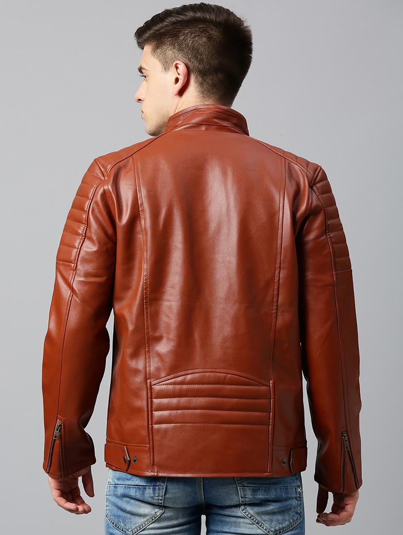 tan solid faux leather biker jacket - 17333840 - Zoom Image - 3